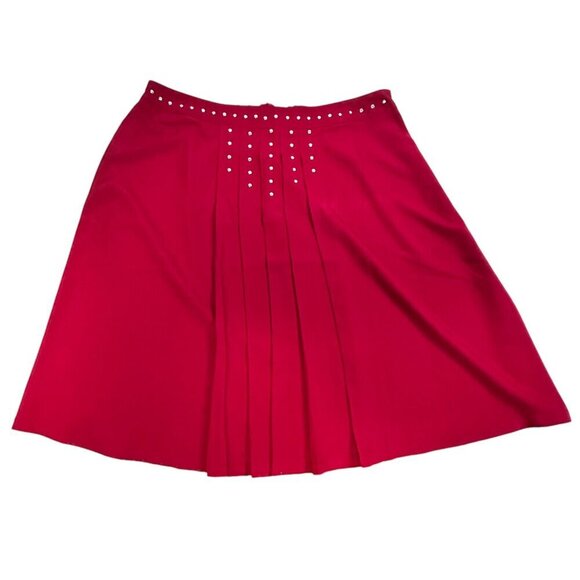 Kate & Mallory Cranberry Red Front Pleated Skirt 1X Poly/Spandex Stud Accents - Picture 1 of 7